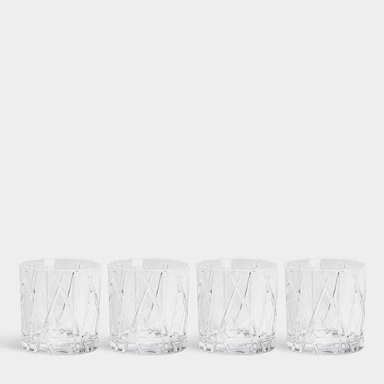 Clear Crystal Cut Lowball Whiskey Glass Set of 4
