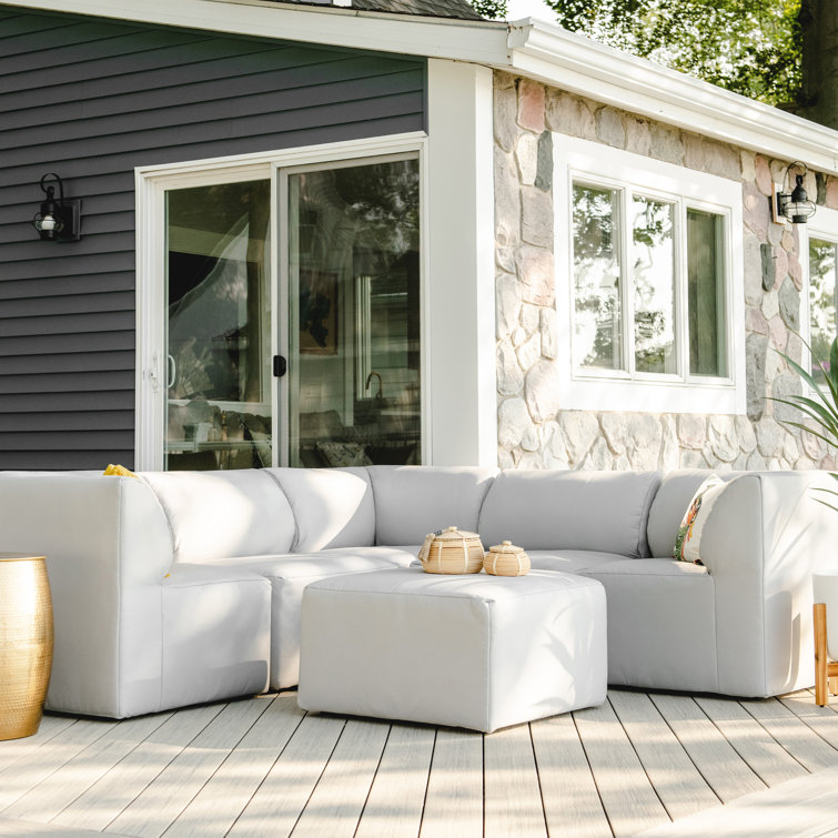 Light Gray Modular Sectional with Wooden Frame