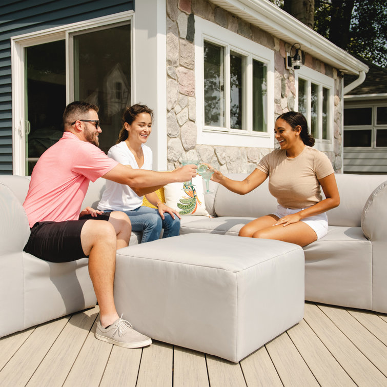 Light Gray Modular Sectional with Wooden Frame