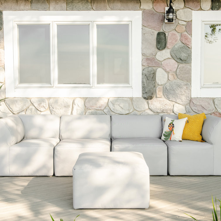 Light Gray Modular Sectional with Wooden Frame