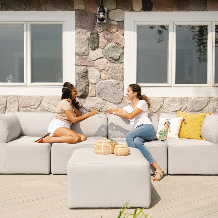 Light Gray Modular Sectional with Wooden Frame