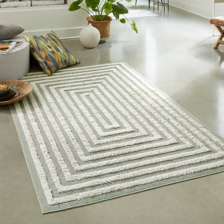 Green Geometric Cotton Flat Woven 4x6 Area Rug