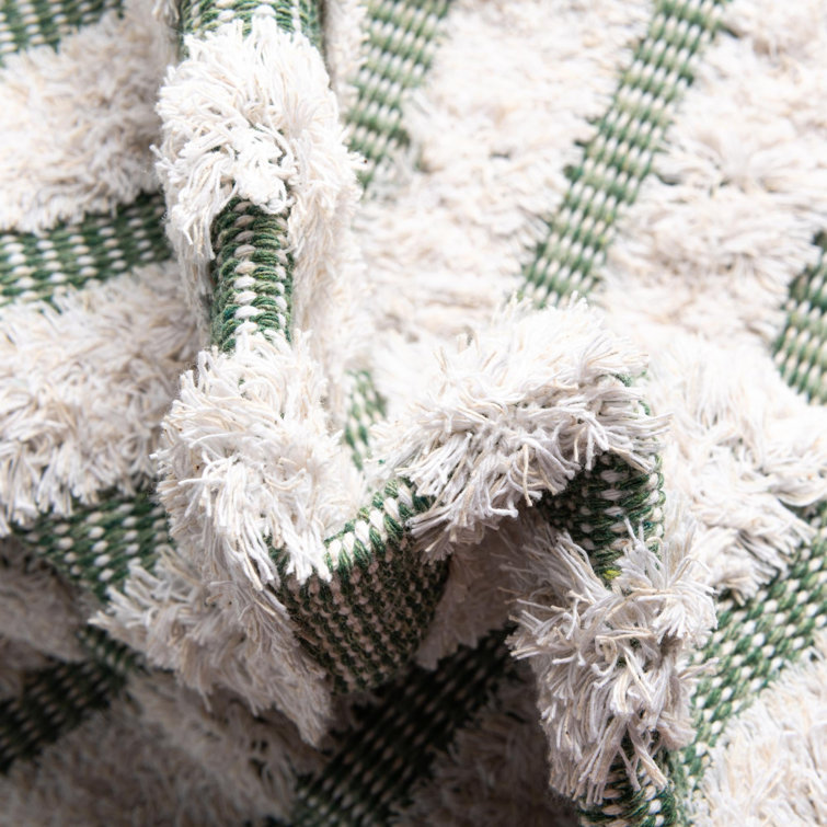Green Geometric Cotton Flat Woven 4x6 Area Rug