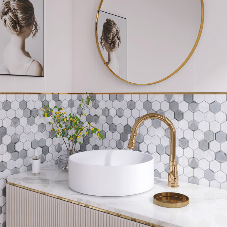 White and Gray Hexagon Glass and Marble Mosaic Tile