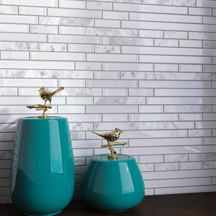 White Glass Linear Mosaic Tile Sheet for Walls