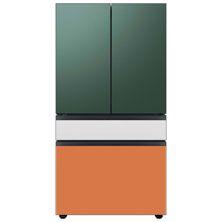 36" White and Orange Glass French Door Refrigerator with Ice Maker