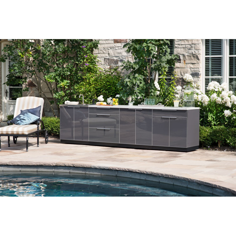 Slate Gray Aluminum Modular Outdoor Kitchen with Stainless Steel Countertop