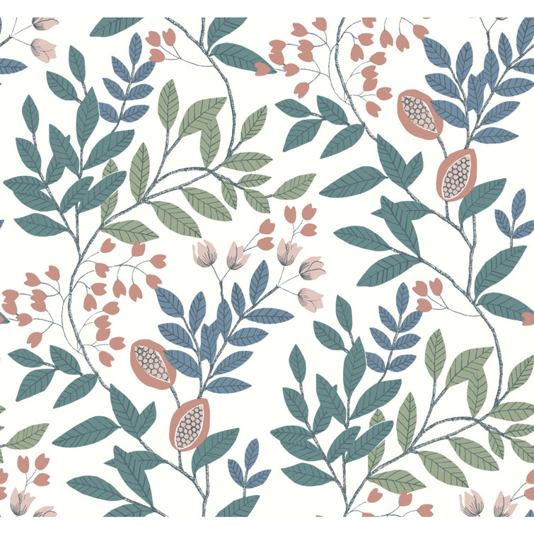 Eden Retreat White Pink Teal Floral Double Roll Wallpaper