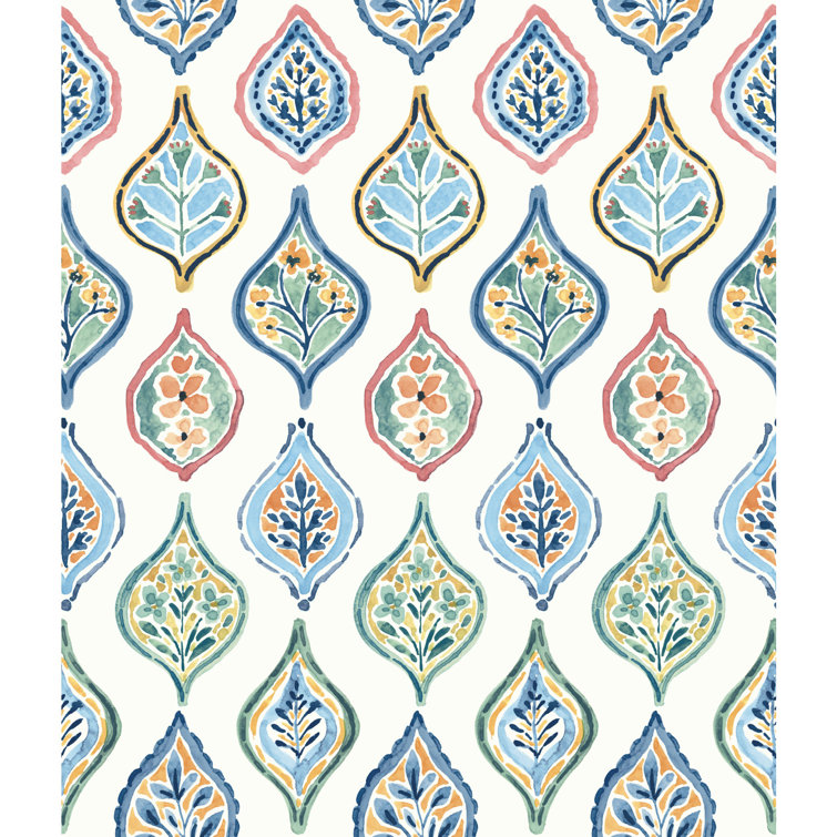 White Multicolor Moroccan Ogee Floral Wallpaper Roll