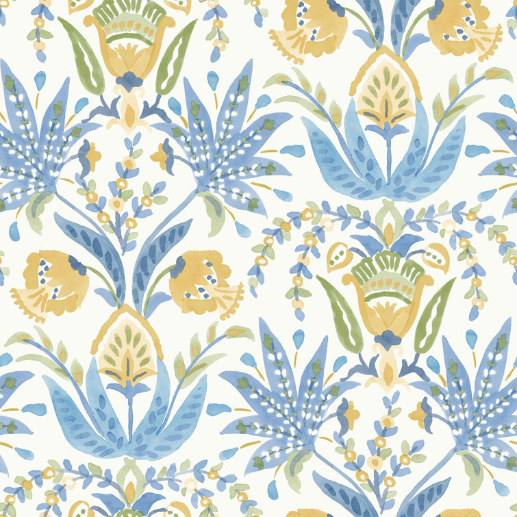 Seaside Jacobean Floral Pre-pasted Removable Wallpaper