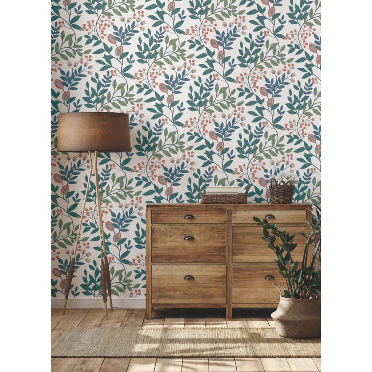 Eden Retreat White Pink Teal Floral Double Roll Wallpaper