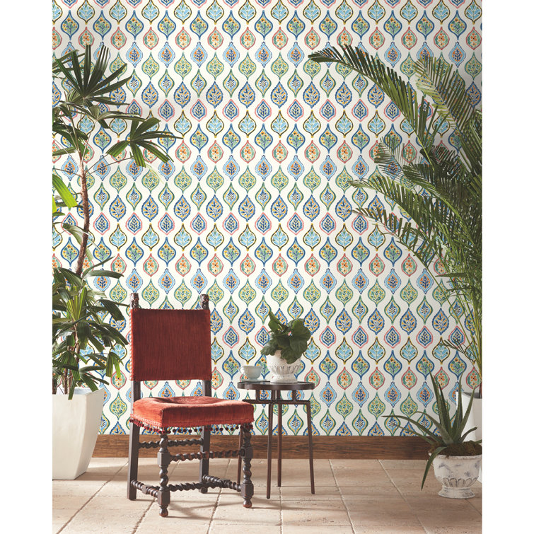 White Multicolor Moroccan Ogee Floral Wallpaper Roll