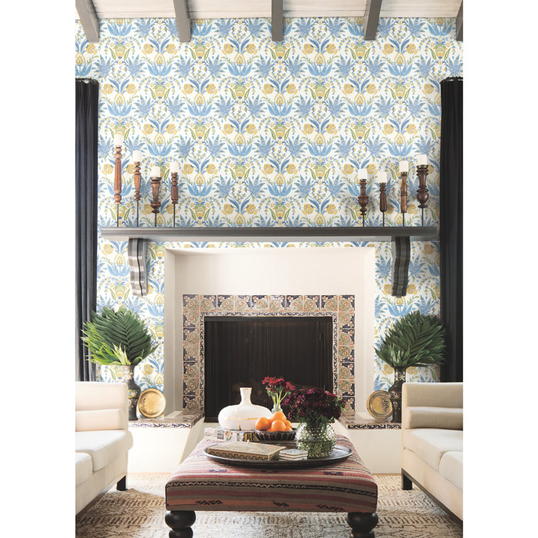Seaside Jacobean Floral Pre-pasted Removable Wallpaper