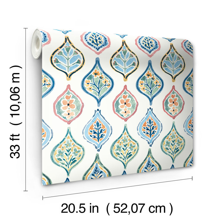 White Multicolor Moroccan Ogee Floral Wallpaper Roll