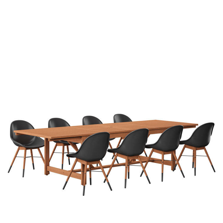 Elysian White & Teak 8-Person Extendable Outdoor Dining Ensemble