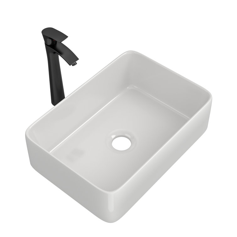 19'' White Ceramic Rectangular Vessel Sink with Matte Black Faucet