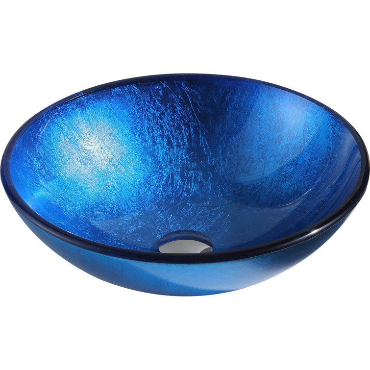 Lustrous Blue Glass Vessel Sink with Brushed Nickel Faucet