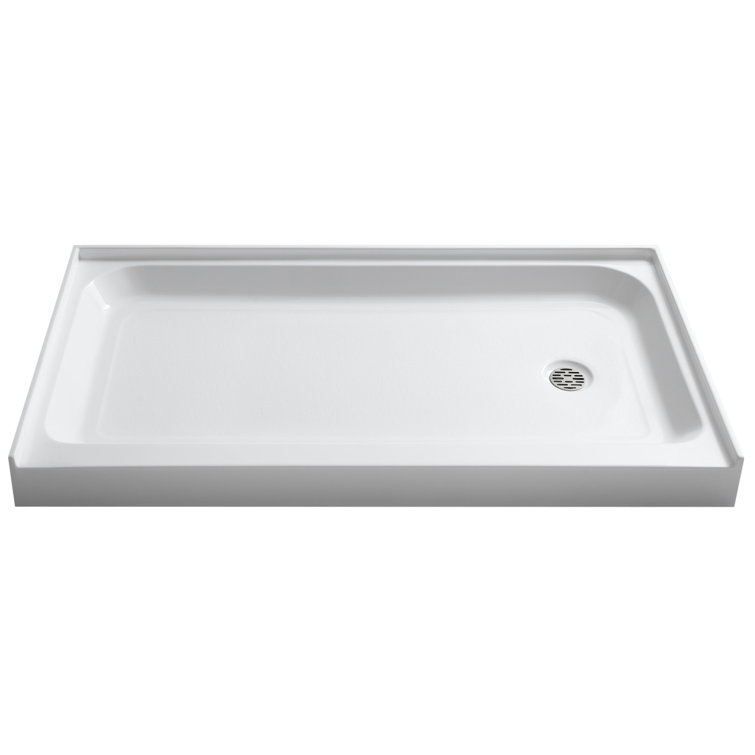 White Acrylic and Fiberglass Rectangular Shower Base with Right Drain