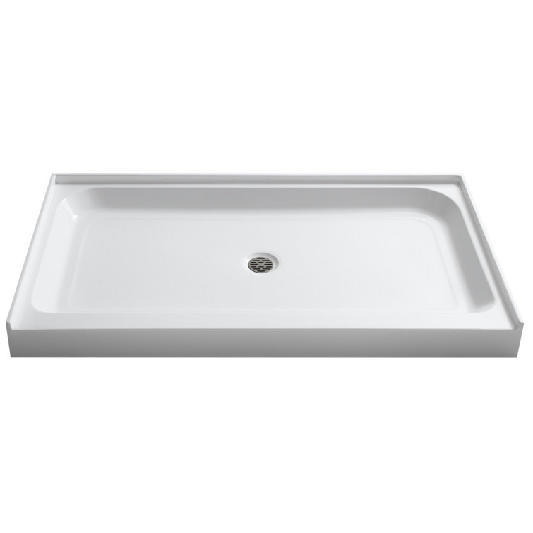 Glossy White 60" x 36" Acrylic Shower Base with Center Drain