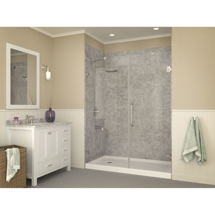 White Acrylic and Fiberglass Rectangular Shower Base with Left Drain