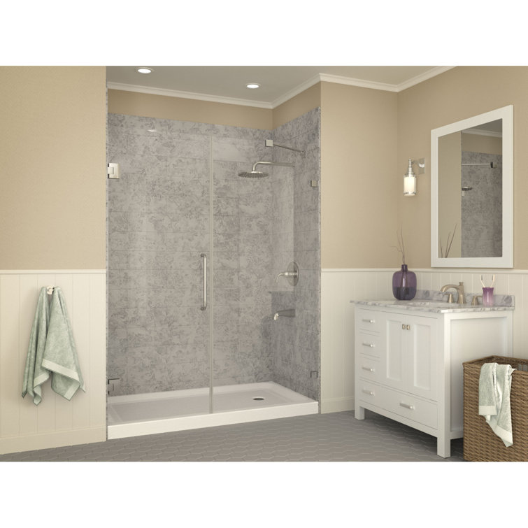White Acrylic and Fiberglass Rectangular Shower Base with Right Drain
