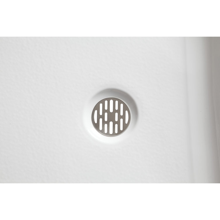White Acrylic and Fiberglass Rectangular Shower Base with Right Drain