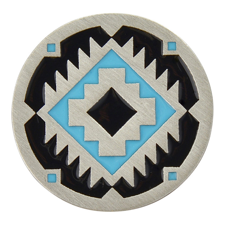 Pewter and Turquoise Round Cabinet Knob with Southwest Design