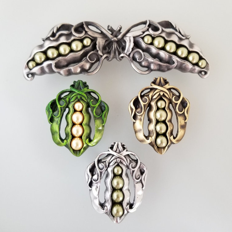 Antique Brass Pearly Peapod Cabinet Knob with Swarovski Pearls