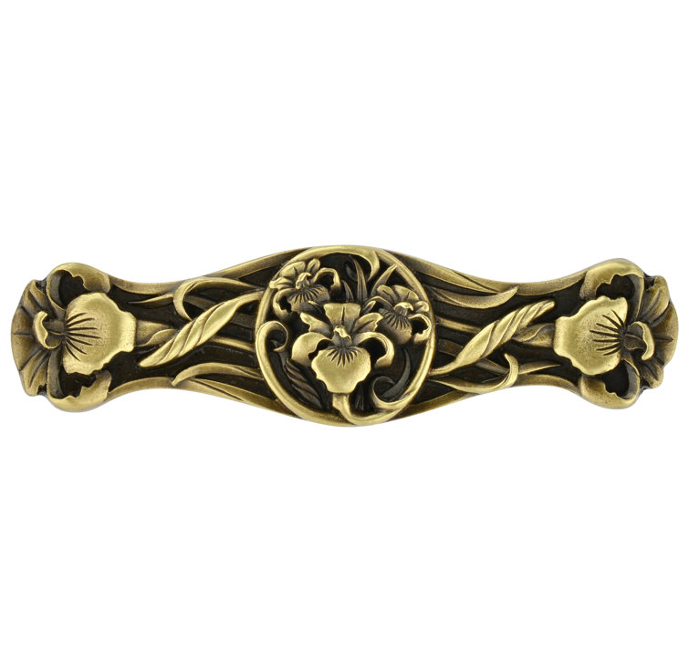 Antique Brass Floral Bar Pull with Mounting Hardware
