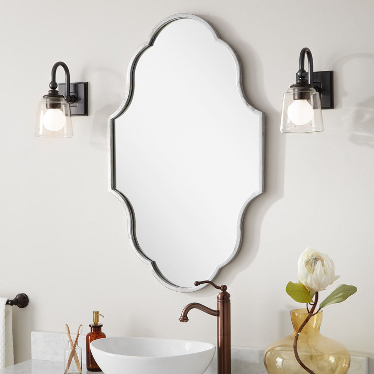 Antique Silver Asymmetrical Wall Mounted Bathroom Vanity Mirror