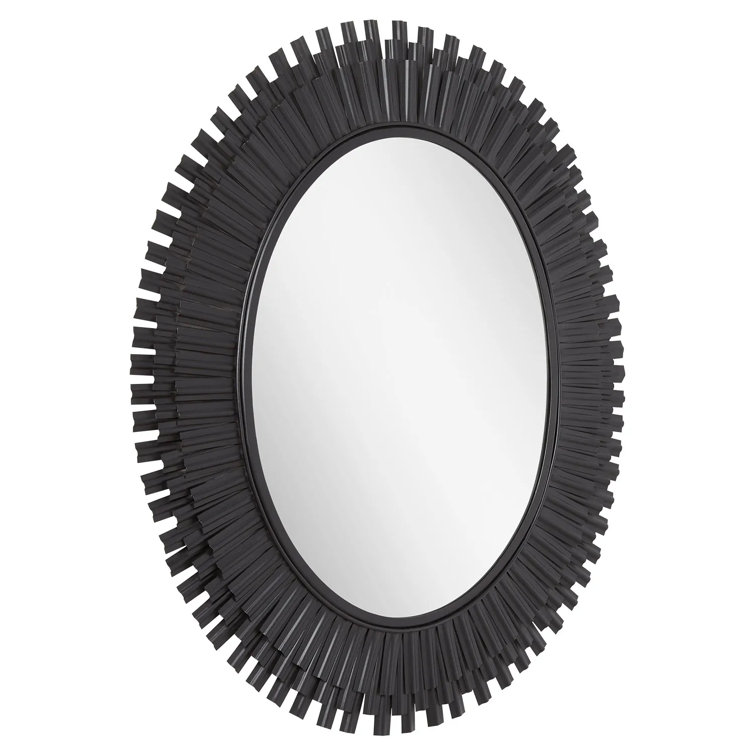 Textured Black Round Iron Framed Bathroom Vanity Mirror