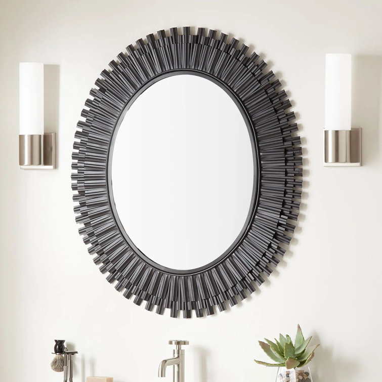 Textured Black Round Iron Framed Bathroom Vanity Mirror