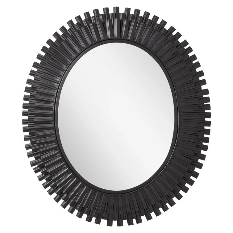 Textured Black Round Iron Framed Bathroom Vanity Mirror