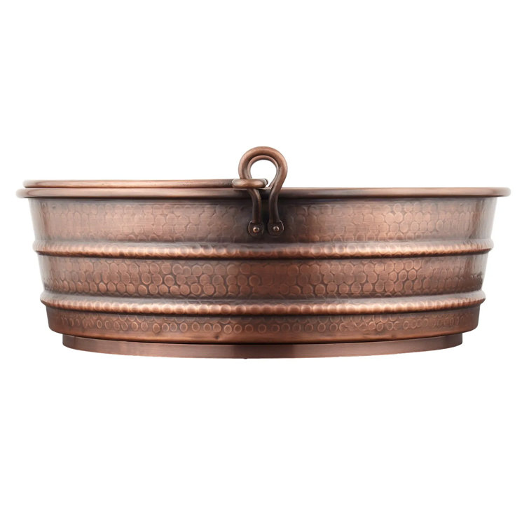 17'' Hammered Copper Circular Vessel Sink with Handles