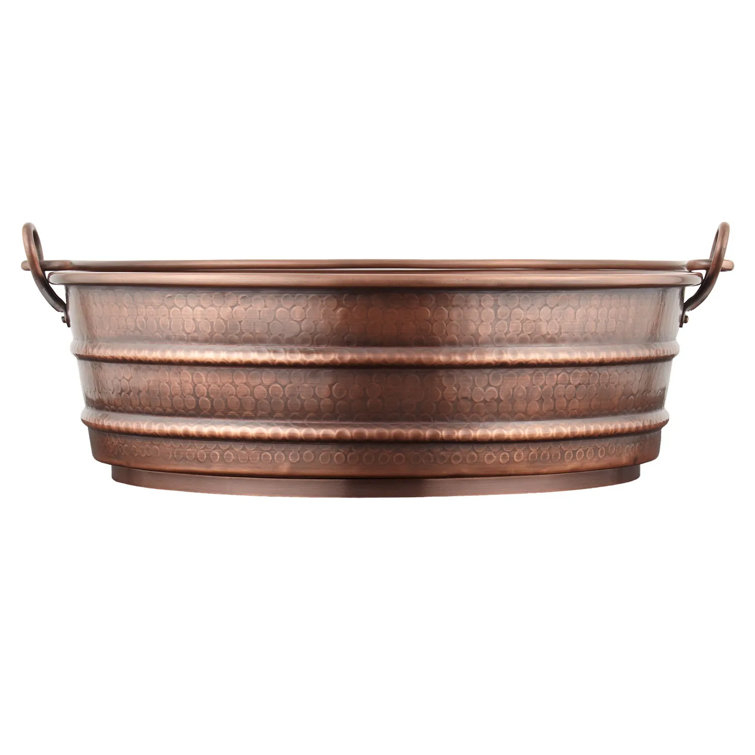17'' Hammered Copper Circular Vessel Sink with Handles