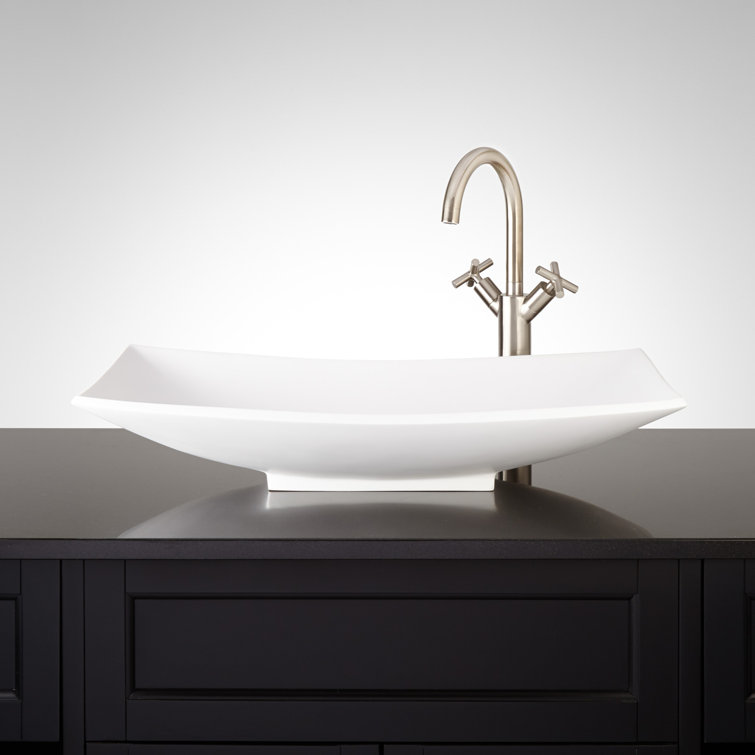 25" White Matte Resin Rectangular Vessel Sink