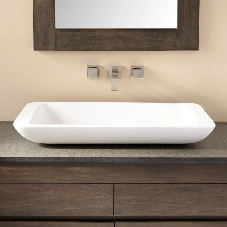 32'' White Matte Resin Rectangular Vessel Sink
