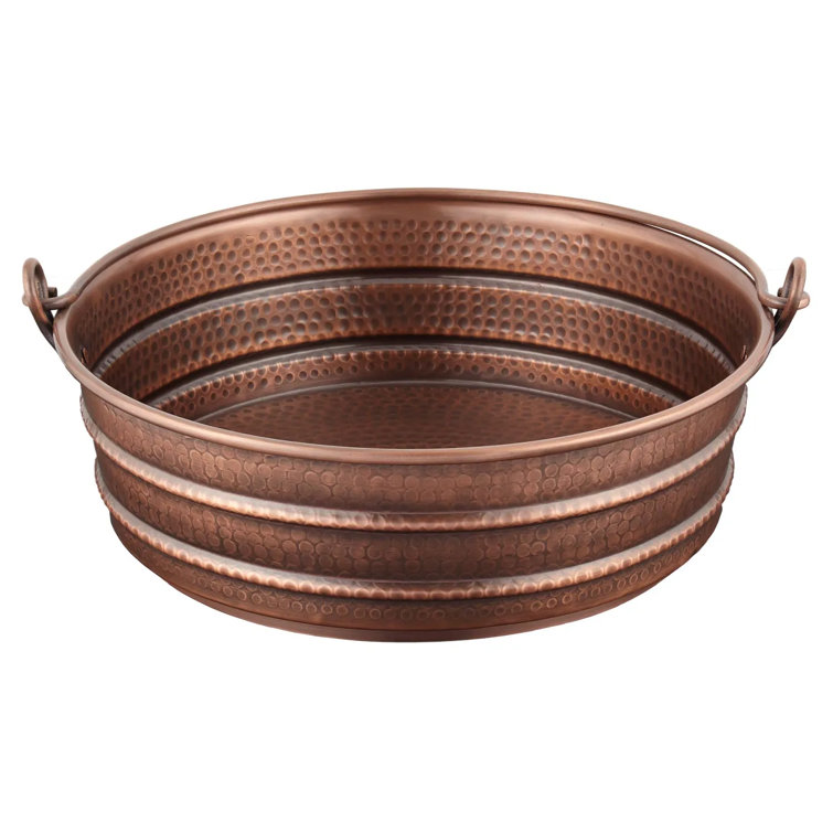 17'' Hammered Copper Circular Vessel Sink with Handles