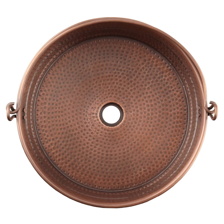 17'' Hammered Copper Circular Vessel Sink with Handles