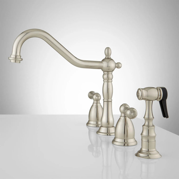 Helena Brushed Nickel Widespread Kitchen Faucet with Side Spray