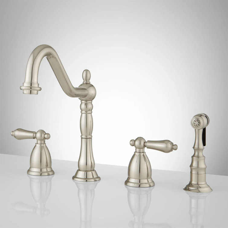 Helena Brushed Nickel Widespread Kitchen Faucet with Side Spray