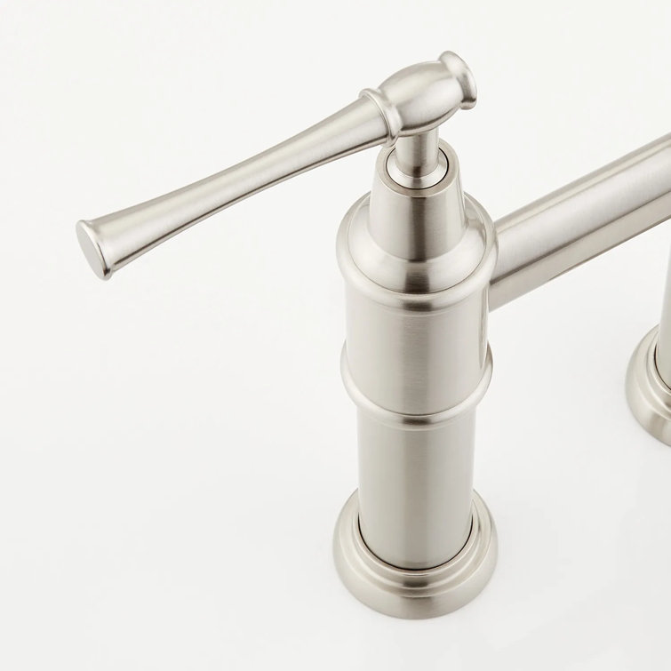 Brushed Nickel Dual Handle Pull-Down Bridge Kitchen Faucet