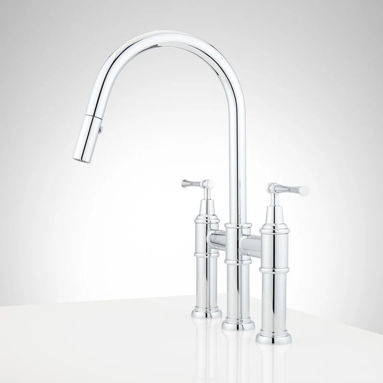 Chrome Pull Down Bridge Kitchen Faucet with Dual Handles