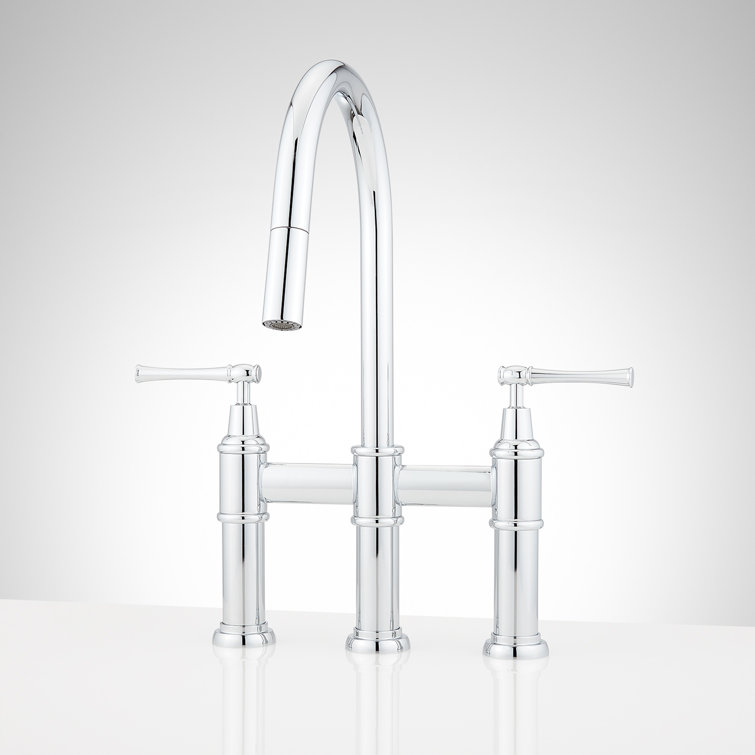 Chrome Pull Down Bridge Kitchen Faucet with Dual Handles
