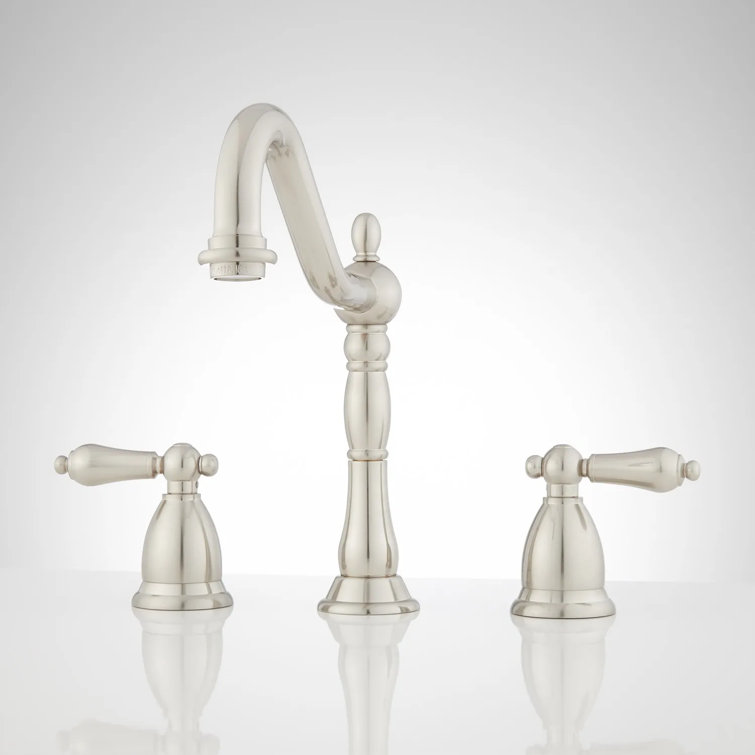 Brushed Nickel Victorian Widespread Bathroom Faucet with Lever Handles