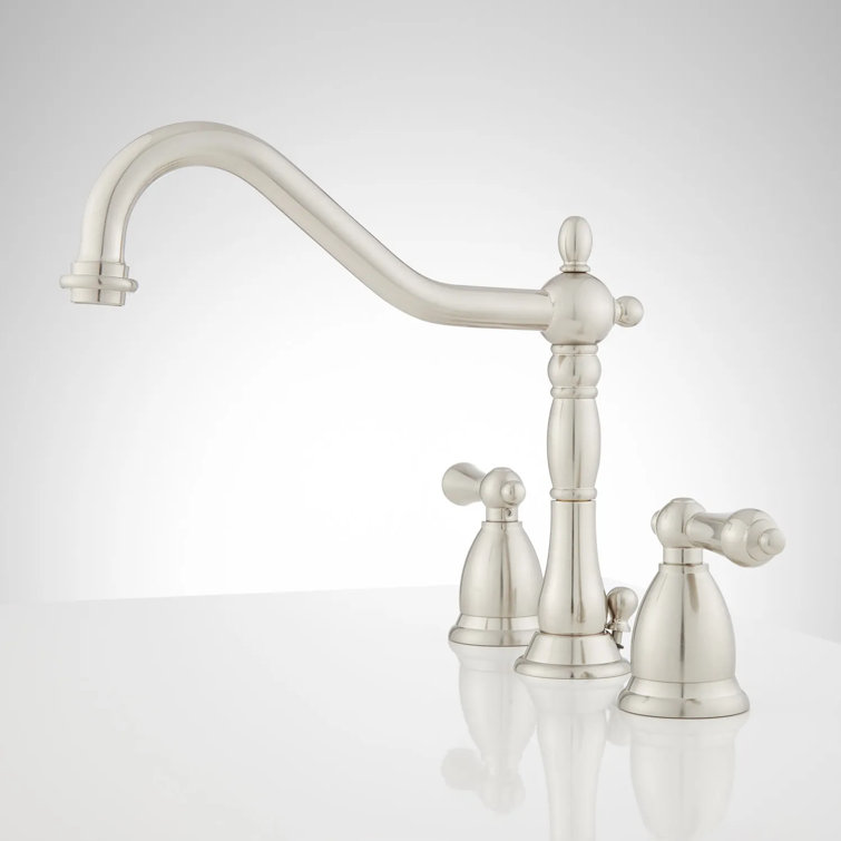 Brushed Nickel Victorian Widespread Bathroom Faucet with Lever Handles