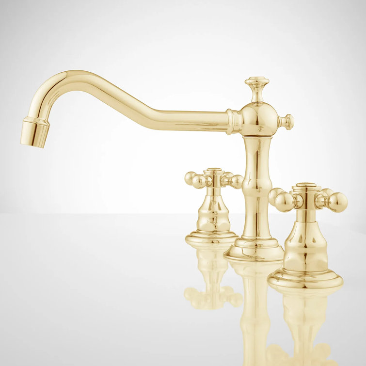Polished Brass Industrial Widespread Bathroom Faucet Set