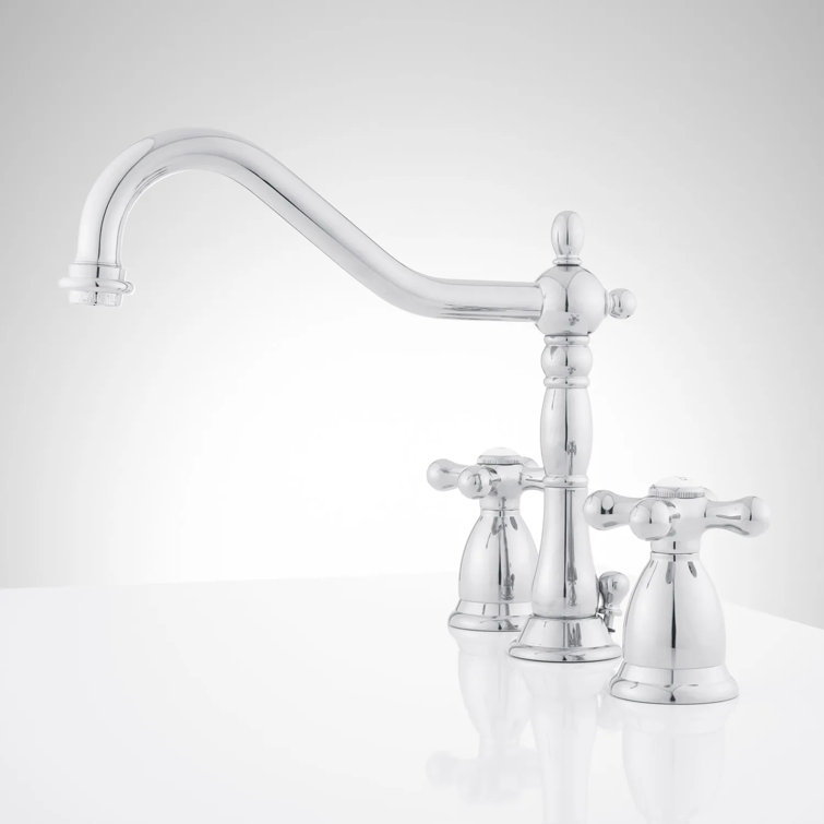 Victorian Chrome Widespread Bathroom Faucet with Cross Handles