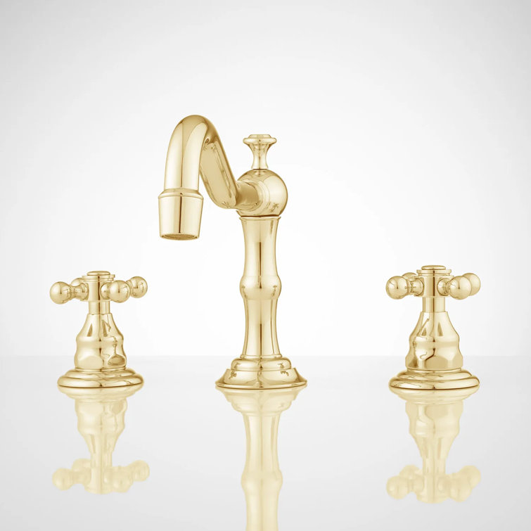 Polished Brass Industrial Widespread Bathroom Faucet Set