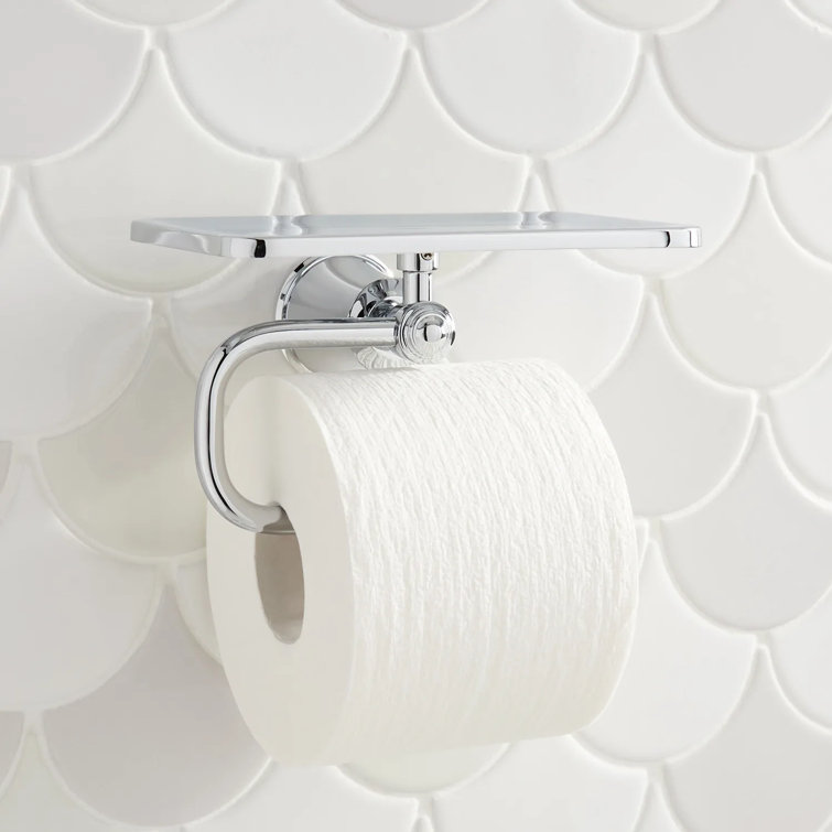 Chrome Wall-Mounted Toilet Paper Holder with Shelf